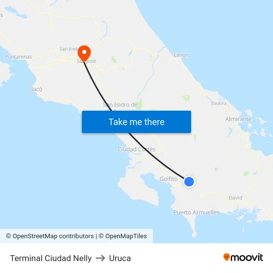 Terminal Ciudad Nelly to Uruca map