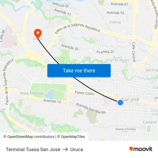 Terminal Tuasa San José to Uruca map