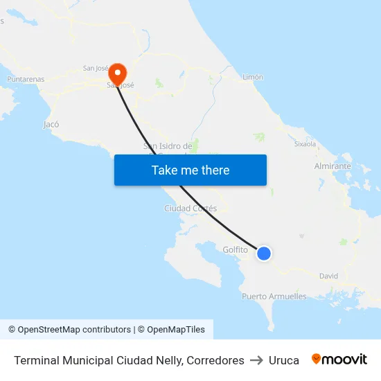 Terminal Municipal Ciudad Nelly, Corredores to Uruca map