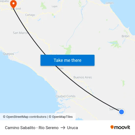 Camino Sabalito - Río Sereno to Uruca map