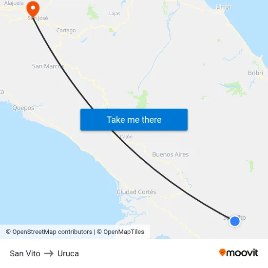 San Vito to Uruca map