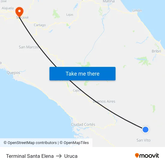 Terminal Santa Elena to Uruca map