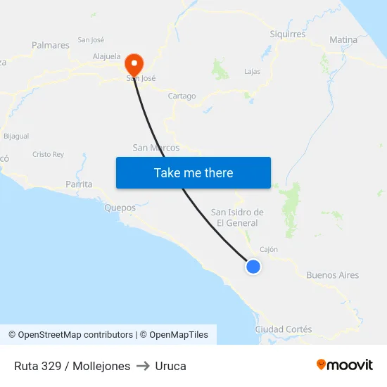Ruta 329 / Mollejones to Uruca map
