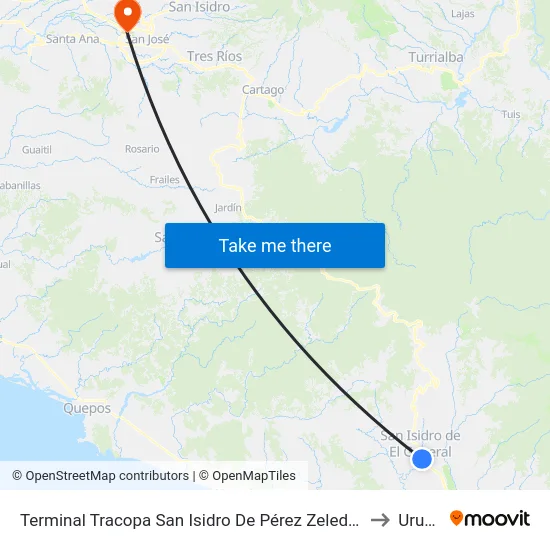 Terminal Tracopa San Isidro De Pérez Zeledón to Uruca map