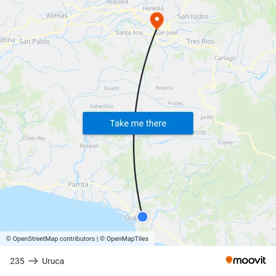 235 to Uruca map
