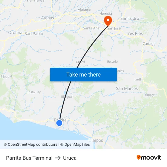 Parrita Bus Terminal to Uruca map