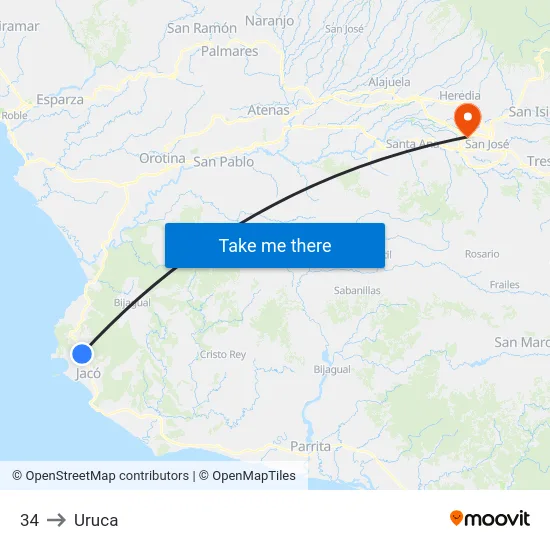34 to Uruca map