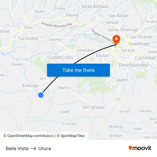 Bella Vista to Uruca map