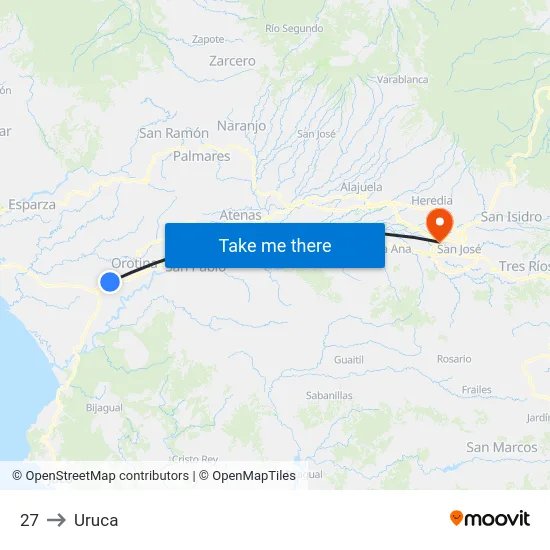 27 to Uruca map