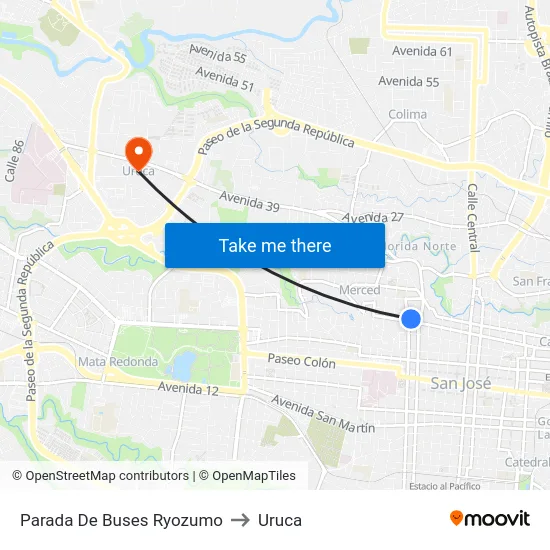 Parada De Buses Ryozumo to Uruca map