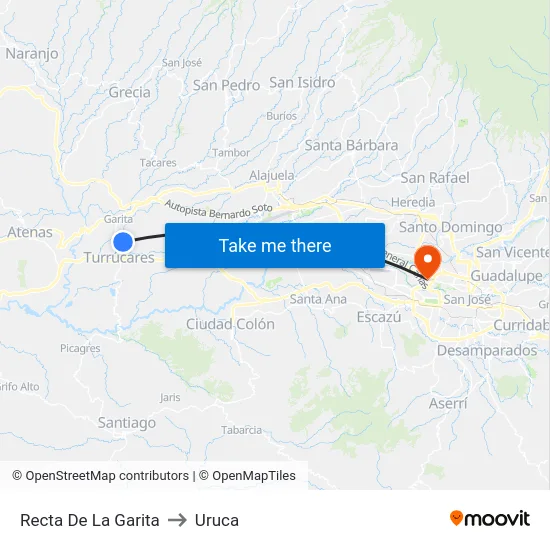 Recta De La Garita to Uruca map