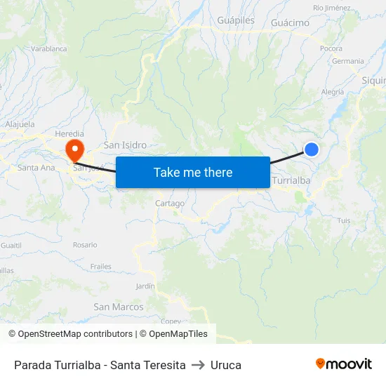 Parada Turrialba - Santa Teresita to Uruca map