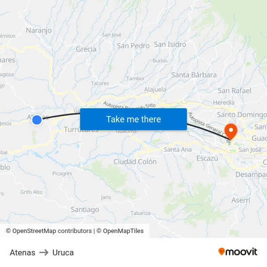 Atenas to Uruca map