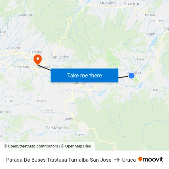 Parada De Buses Trastusa Turrialba San Jose to Uruca map