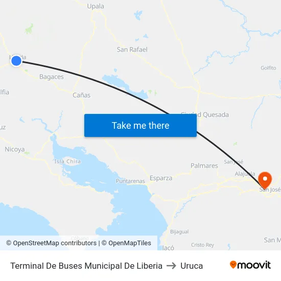 Terminal De Buses Municipal De Liberia to Uruca map