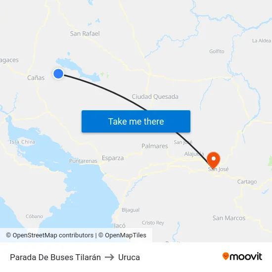 Parada De Buses Tilarán to Uruca map