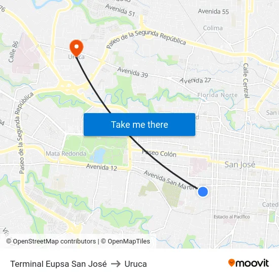 Terminal Eupsa San José to Uruca map