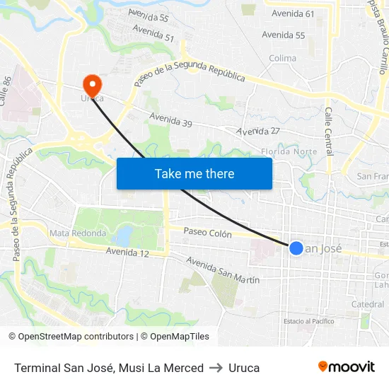 Terminal San José,  Musi La Merced to Uruca map