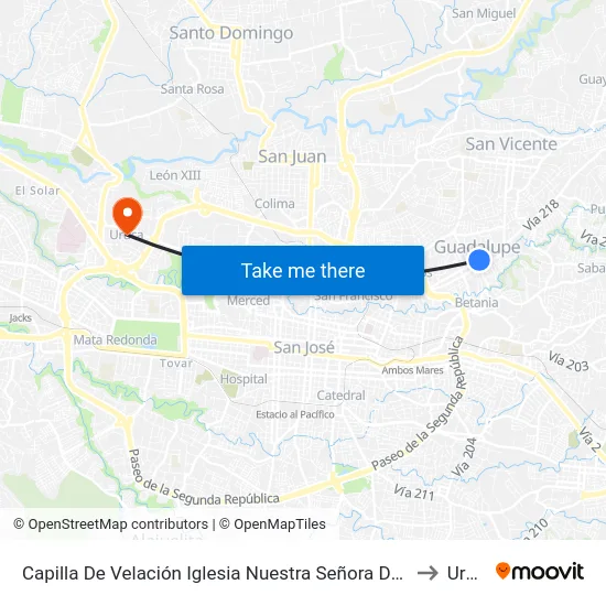 Capilla De Velación Iglesia Nuestra Señora De Guadalupe to Uruca map