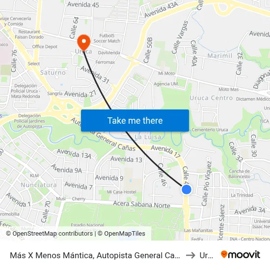 Más X Menos Mántica, Autopista General Cañas San José to Uruca map