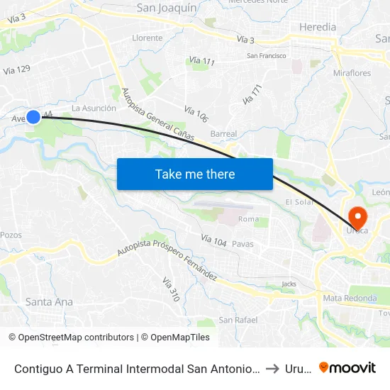 Contiguo A Terminal Intermodal San Antonio, Belén to Uruca map