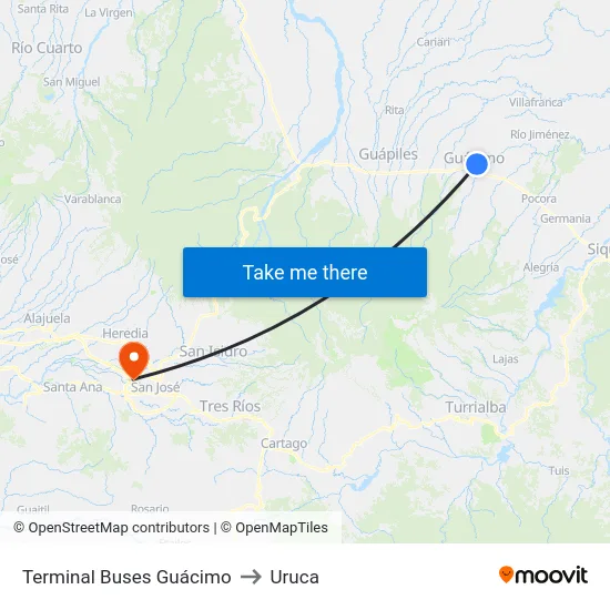 Terminal Buses Guácimo to Uruca map