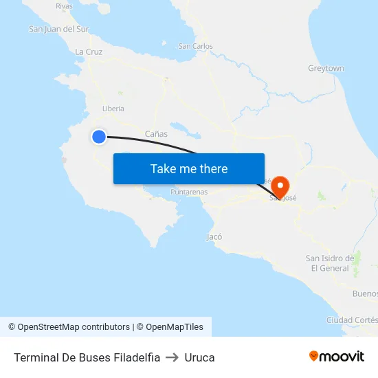 Terminal De Buses Filadelfia to Uruca map