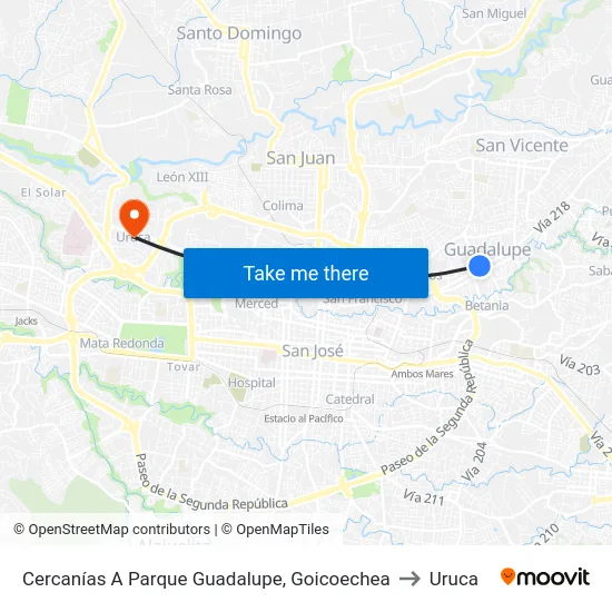 Cercanías A Parque Guadalupe, Goicoechea to Uruca map