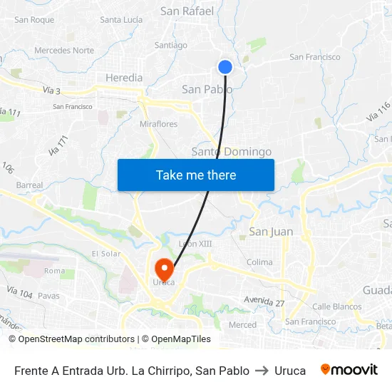 Frente A Entrada Urb. La Chirripo, San Pablo to Uruca map