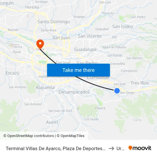 Terminal Villas De Ayarco, Plaza De Deportes Villas De Ayarco to Uruca map
