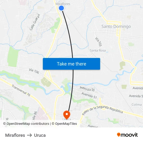 Miraflores to Uruca map