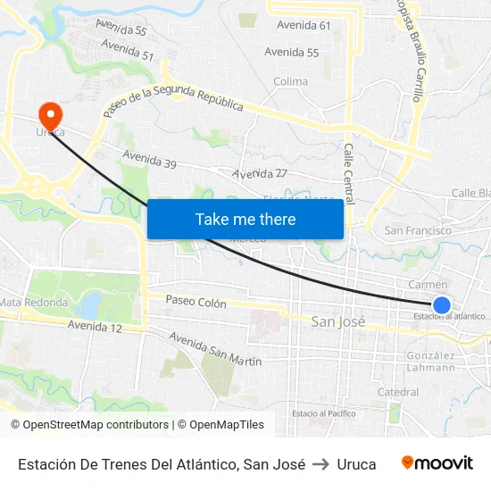 Estación De Trenes Del Atlántico, San José to Uruca map