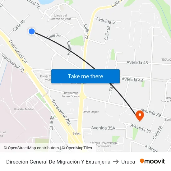 Dirección General De Migración Y Extranjería to Uruca map