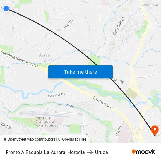 Frente A Escuela La Aurora, Heredia to Uruca map