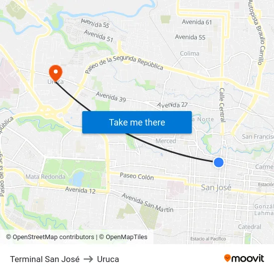 Terminal San José to Uruca map