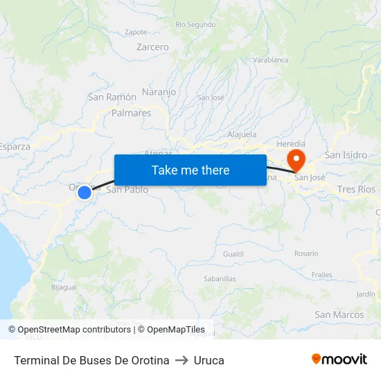 Terminal De Buses De Orotina to Uruca map