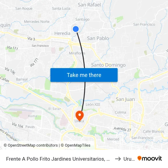Frente A Pollo Frito Jardines Universitarios, San Rafael to Uruca map