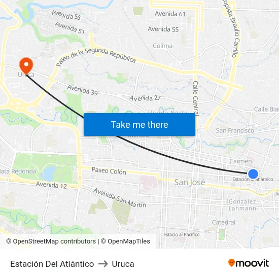 Estación Del Atlántico to Uruca map