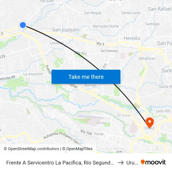Frente A Servicentro La Pacífica, Río Segundo Alajuela to Uruca map