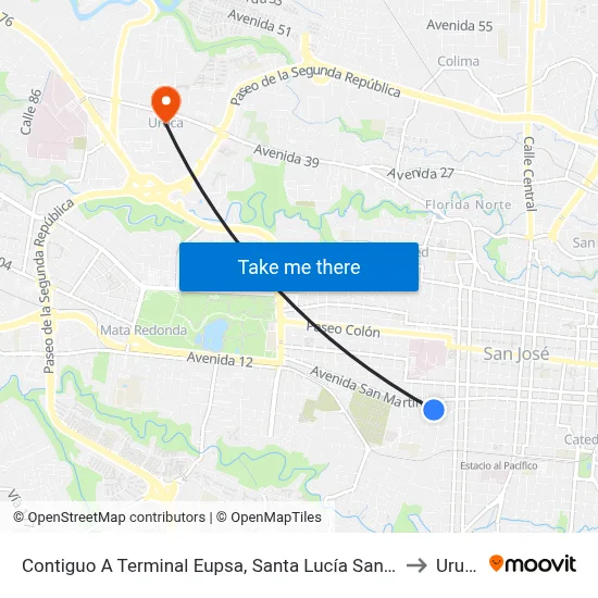 Contiguo A Terminal Eupsa, Santa Lucía San José to Uruca map