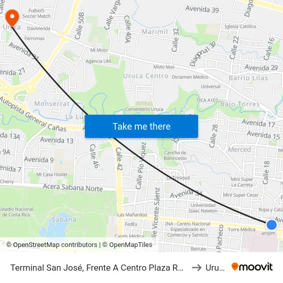 Terminal San José, Frente A Centro Plaza Rofas to Uruca map