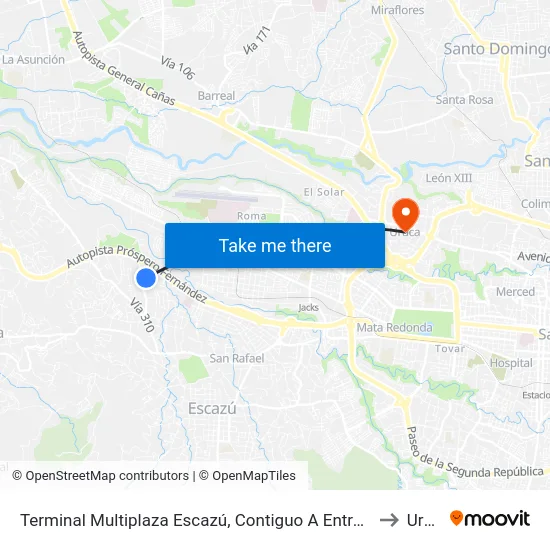 Terminal Multiplaza Escazú, Contiguo A Entrada Sector Sur to Uruca map