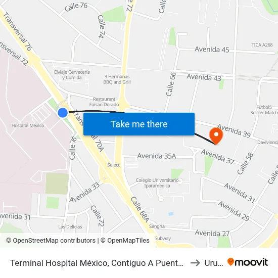 Terminal Hospital México, Contiguo A Puente Peatonal to Uruca map