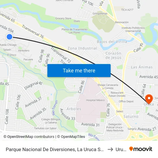 Parque Nacional De Diversiones, La Uruca San José to Uruca map