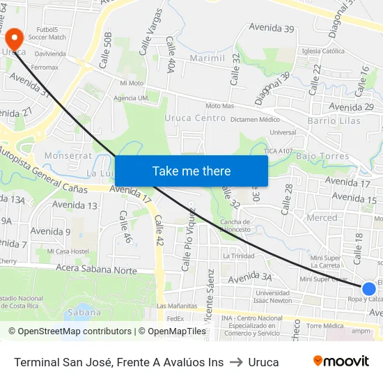 Terminal San José, Frente A Avalúos Ins to Uruca map
