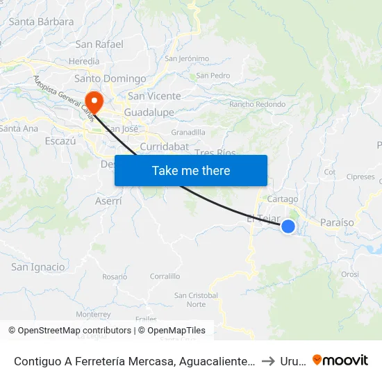 Contiguo A Ferretería Mercasa, Aguacaliente Cartago to Uruca map