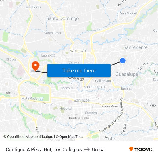 Contiguo A Pizza Hut, Los Colegios to Uruca map