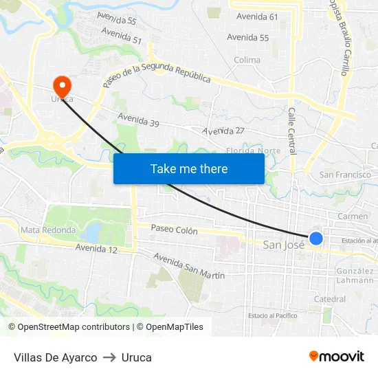 Villas De Ayarco to Uruca map