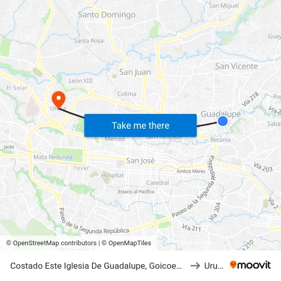 Costado Este Iglesia De Guadalupe, Goicoechea to Uruca map