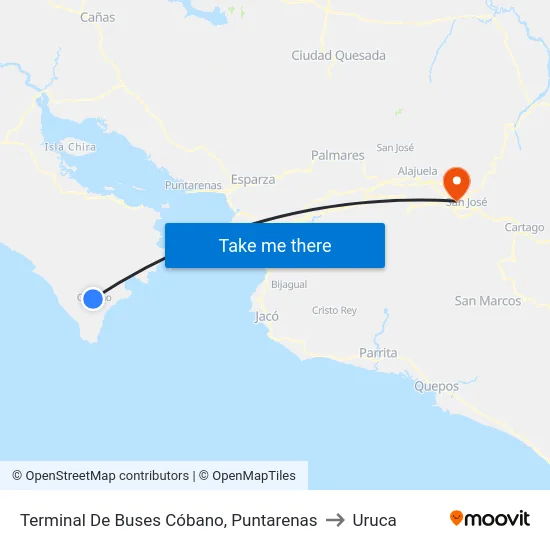 Terminal De Buses Cóbano, Puntarenas to Uruca map